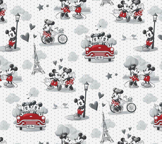 Mickey & Minnie 65215 Vintage Scenes of Romance Cotton Fabric -continuous cuts - 100% Cotton Licensed Fabric