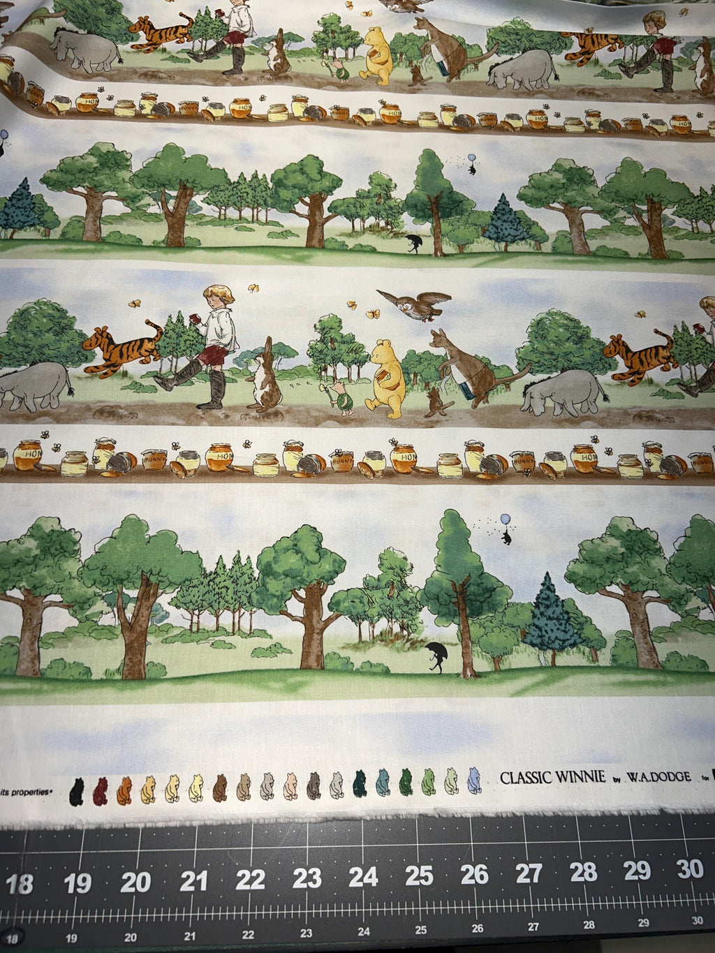 Classic Winnie the Pooh Bear Stripe Cotton Fabric- 100% Cotton SE-Classic Winnie 8727-36 Brown/Green - Stripe Licensed Fabric