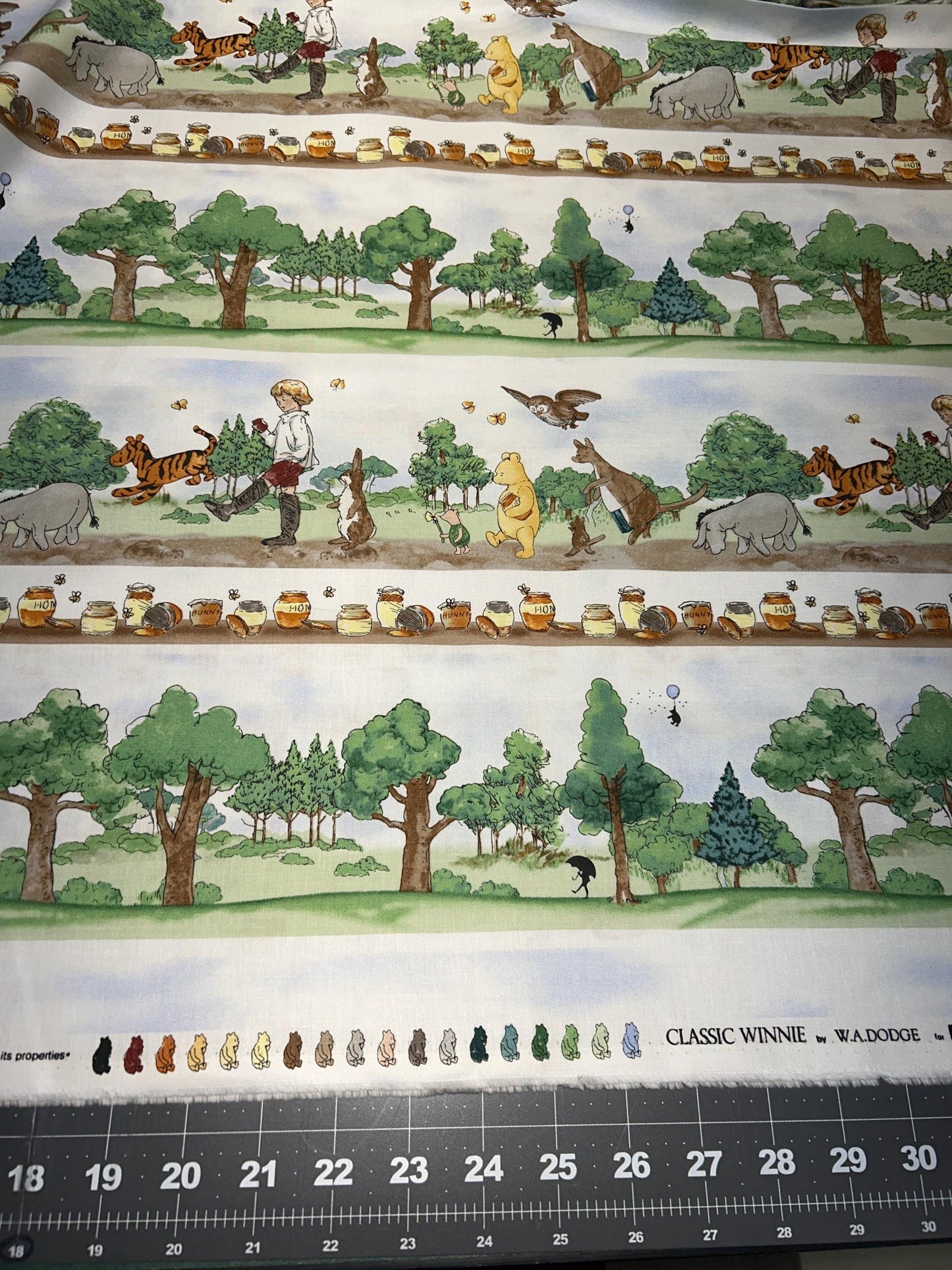 Classic Winnie the Pooh Bear Stripe Cotton Fabric- 100% Cotton - continuous cuts SE-Classic Winnie 8727-36 Brown/Green - Stripe