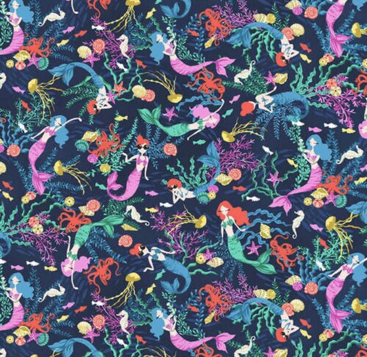 Mermaids in Blue Jeans Studio E fabric   100% Cotton -Continuous cuts