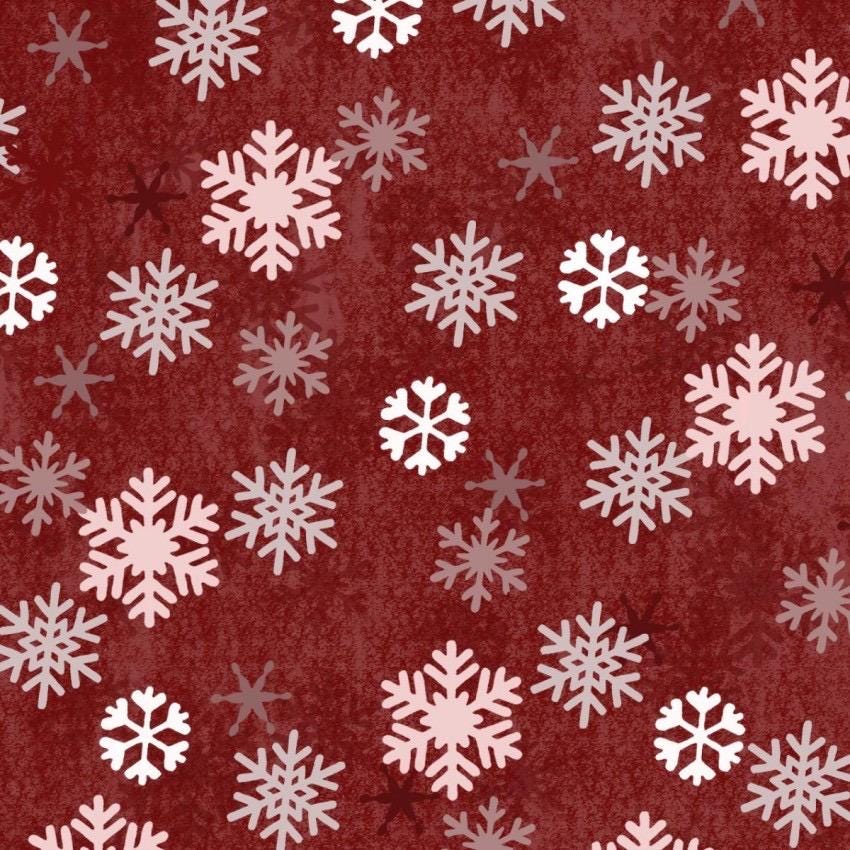 Snowflakes on Dark Red Christmas Cotton Fabric - 100% Cotton