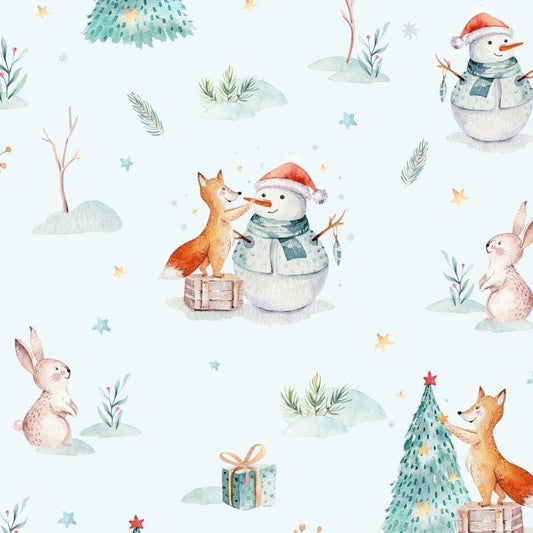 Christmas Whimsy Woods in Frost and Flurry- cotton fabric