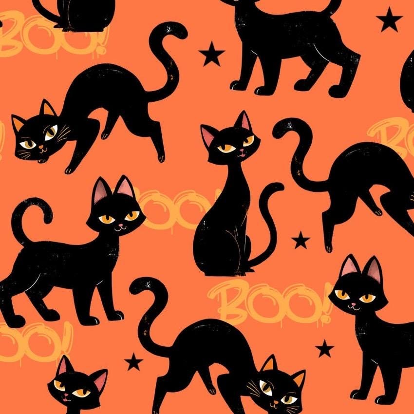Meowgic and Moonlight Fabric- Cotton Halloween Fabric - 100% Cotton - Continuous cuts
