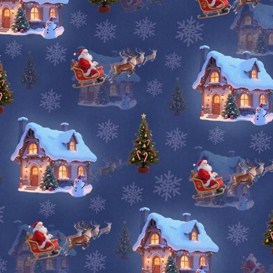 Reindeer Lane Santa’s Sleigh Christmas Cotton Fabric - Fat Quarters, by the yard- 100% Cotton-by the 1/2 yard