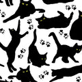 Tossed Black Cats on White Cotton Fabric - 100% Cotton- Continuous Cuts