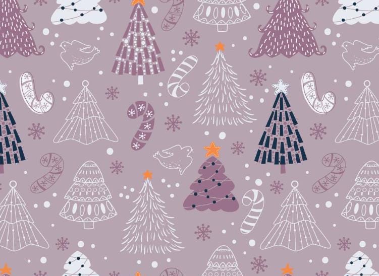 Purple Winter Holiday Cotton Fabric - 100% Cotton - Continuous cuts DA-3981008