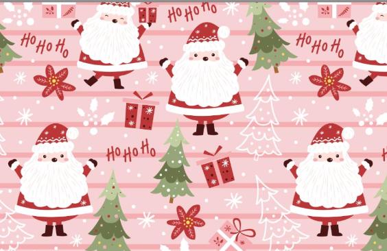 Pink Santa Winter Holiday Cotton Fabric - 100% Cotton - Continuous cuts