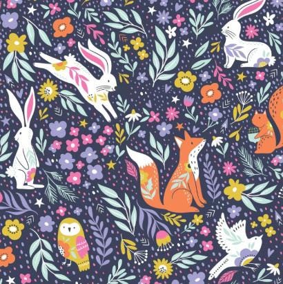 Woodland Friends Cotton fabric- blue 100% Cotton - Continuous cuts- DA-3937008
