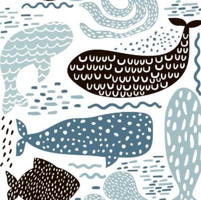 Abstract Whale Cotton Fabric- 100% Cotton -Continuous Cuts