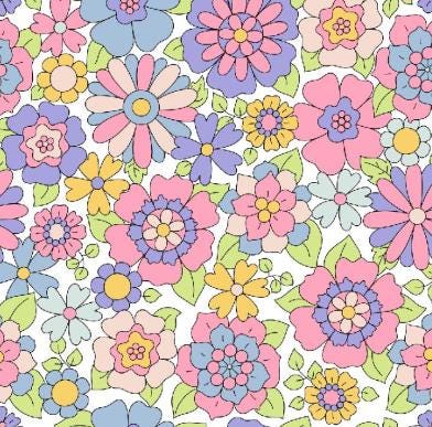 Garden Doodles Pretty Floral Cotton Fabric 100% Cotton Fabric -Continuous Cuts- Fast shipping!  09-68