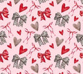 Heartstrings and Ribbon Things Valentine's Bows 100% Cotton Fabric- continuous cuts - Red Black White 01-68