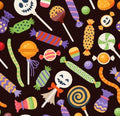 Halloween Treats on Black Cotton fabric -Fall- autumn -100% Cotton -