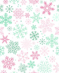 Pink Green Snowflakes on White Wonderland Christmas Cotton fabric- Fat Quarters - By the 1/2 Yard- 100% Cotton - Continuous Cuts