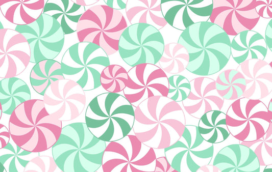 Pink Green Peppermints Wonderland Christmas Cotton fabric-   Fat Quarters - By the 1/2 Yard- 100% Cotton - Continuous Cuts