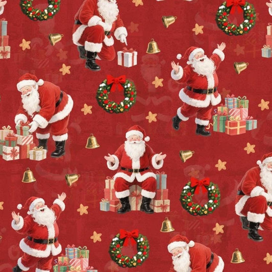 Santa’s Cozy Countdown Christmas Cotton Fabric -- 100% Cotton-by the 1/2 yard continuous cuts