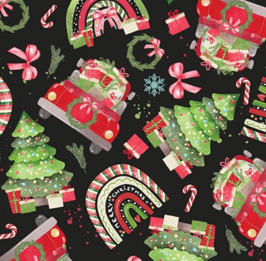 Jungle Wheels and Merry Rainbows Christmas Cotton Fabric 100% Cotton