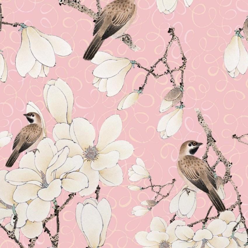 Sparrows and Magnolia Orchards Fabric -100% Cotton -