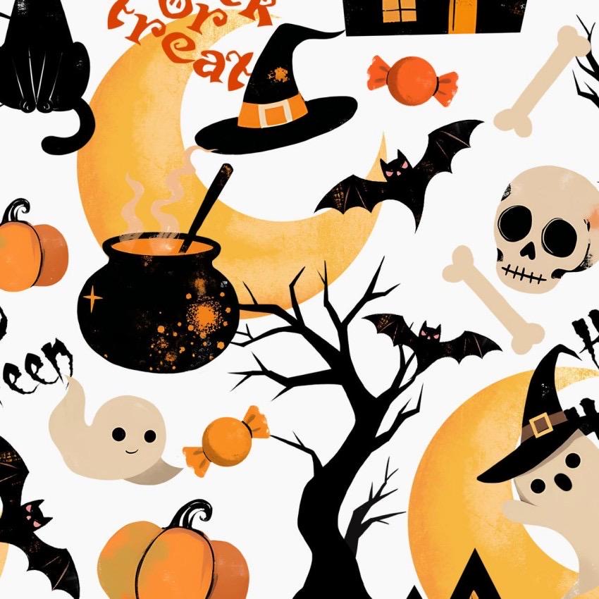 Moonlight Mischief and cauldron Kisses Fabric- Cotton Halloween Fabric - 100% Cotton - Continuous cuts
