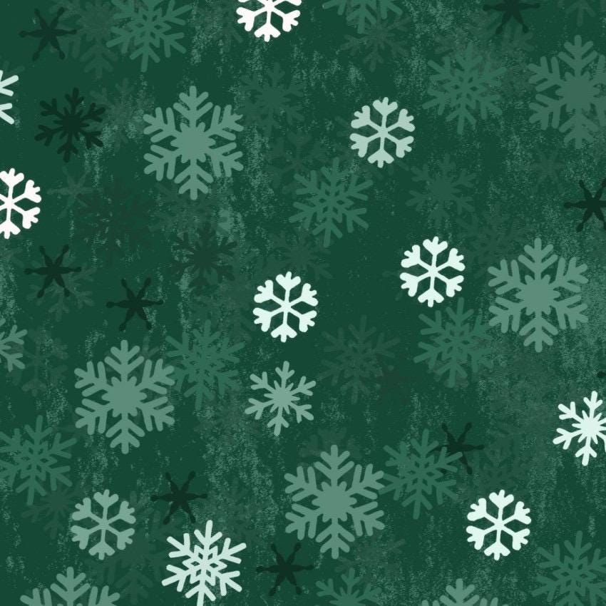 Snowflakes on Green Christmas Cotton Fabric 100% Cotton