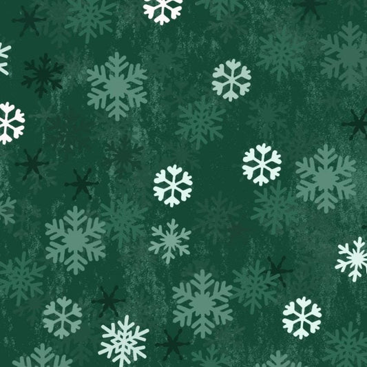 Snowflakes on Green Christmas Cotton Fabric 100% Cotton