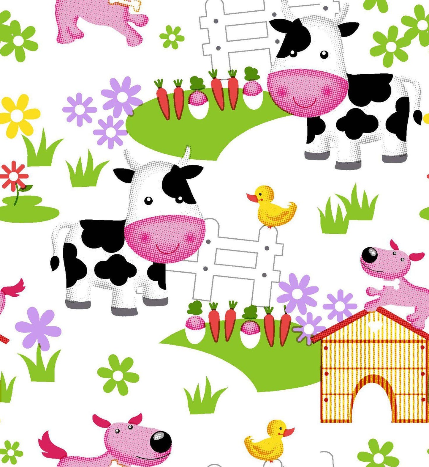 Flannel Barnyard Babies Flannel fabric-Oasis Fabrics 44 6391 WHITE