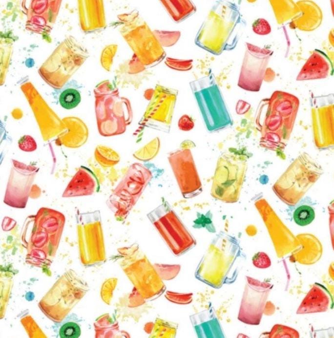 Summer Fruity Drinks Cotton Fabric - 100% Cotton