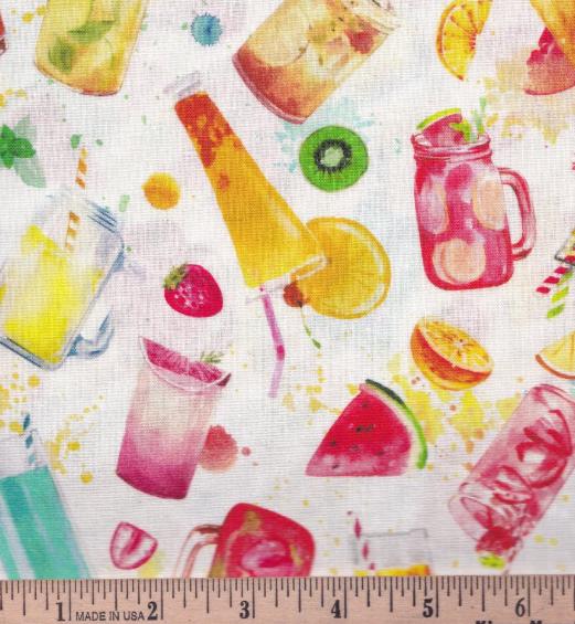 Summer Fruity Drinks Cotton Fabric - 100% Cotton