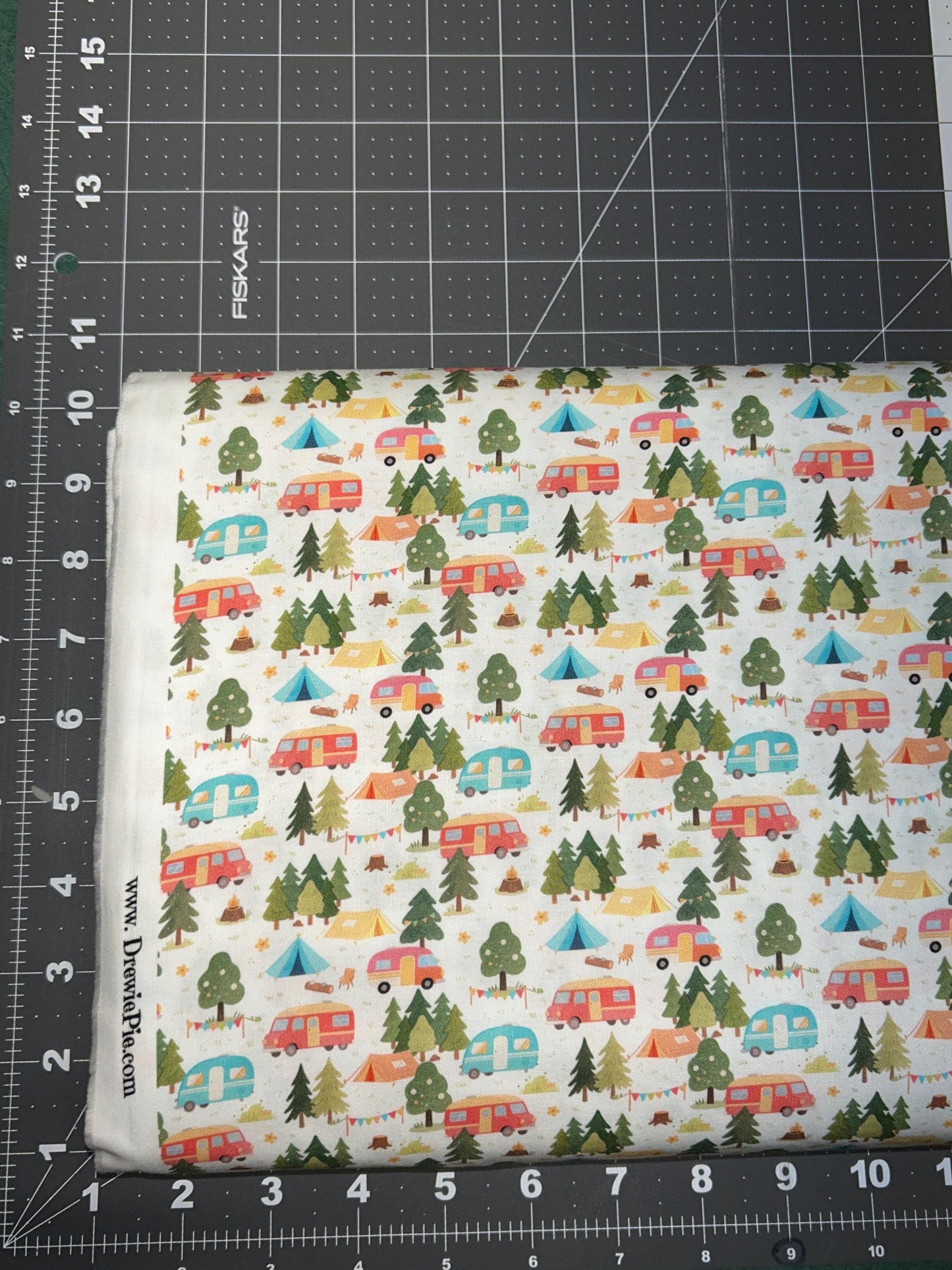 Camping Themed Fabric - Tents, Trees and Twinkling Lights-Cotton Fabric- Tenting - Outdoors -100% Cotton Planes, Trains, Trucks
