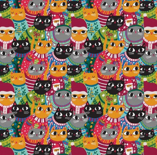 Christmas Sweater Cats Fabric -   Fat Quarters- 100% Cotton-by the 1/2 yard Paintbrush Studio Fabric