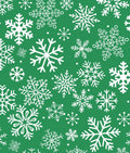 White Snowflakes on Green Christmas Cotton fabric- 100% Cotton - Continuous Cuts Drewie Pie Fabrics