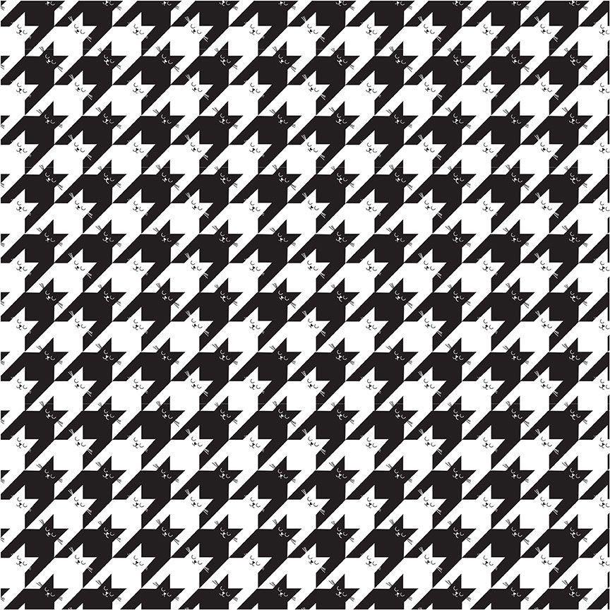 KITTY HOUNDSTOOTH Black and white Cotton fabric  100% Cotton - Continuous Cuts TT Cat CD2573