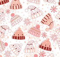 Coral Pink Winter Holiday Hats Cotton Fabric - 100% Cotton - Continuous cuts DA-3981002