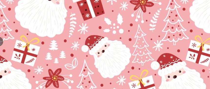 Pink Santa Winter Holiday Cotton Fabric - 100% Cotton - Continuous cuts DA-3981018