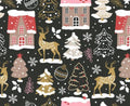 Winter Village Christmas Holiday Cotton Fabric - 100% Cotton - Continuous cuts DA-3981024