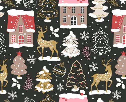 Winter Village Christmas Holiday Cotton Fabric - 100% Cotton - Continuous cuts DA-3981024