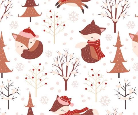 Winter Fox Woodland Christmas Holiday Cotton Fabric - 100% Cotton - Continuous cuts DA-3981052