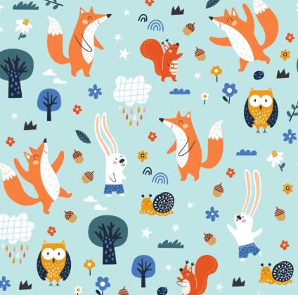 Woodland Friends Cotton fabric- fox - 100% Cotton - Continuous cuts- DA-3937105