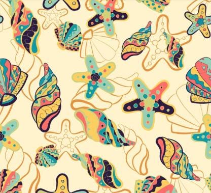 BEACH Sea Shells - Cotton Fabric Continuous Cups - 100% Cotton -DA-CUP118
