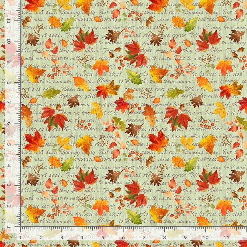 Fall Leaves on Scripts Cotton Fabric Timeless Treasures - Continuous Cuts -TT-Harvest CD3520 Autumn