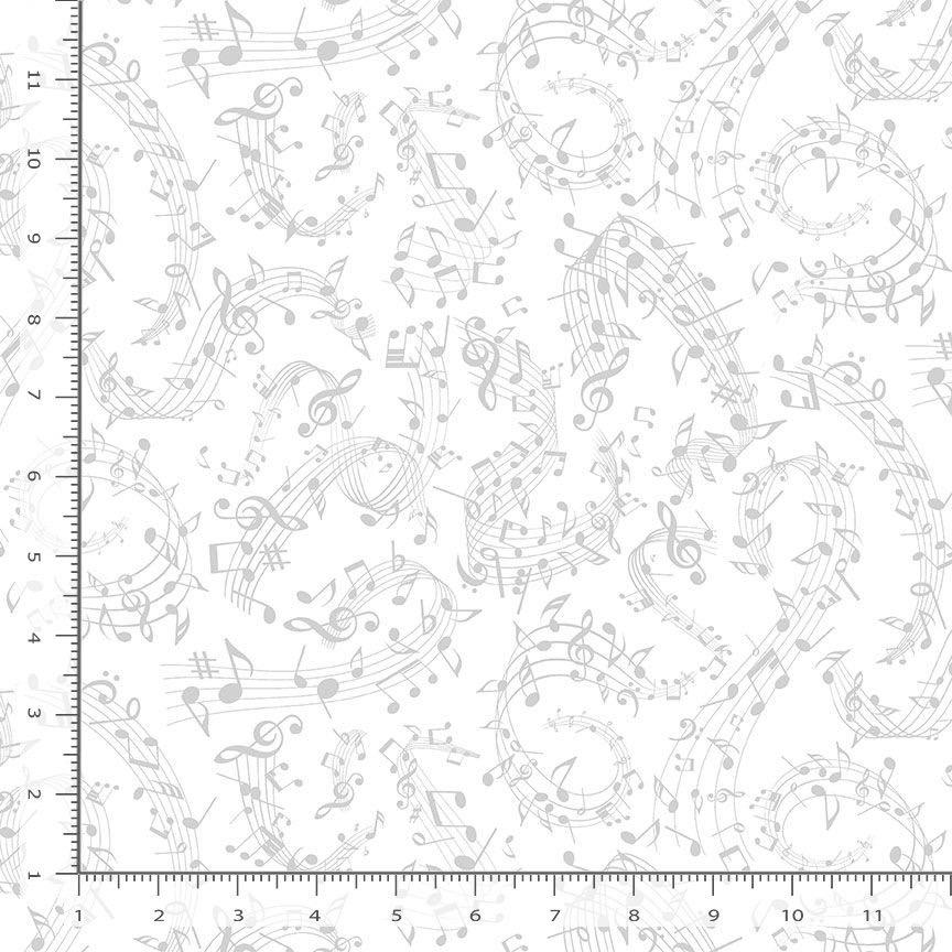 White on White Music Notes 100% Cotton Fabric - Timeless Treasures - Continuous Cuts -(NOT gray)