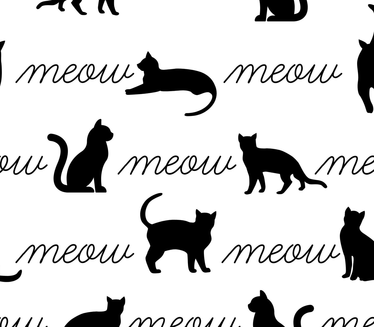 Cat Silhouettes Meow on White Cotton Fabric - 100% Cotton- Continuous Cuts - by the 1/4 or 1/2 yard - Fat Quarters