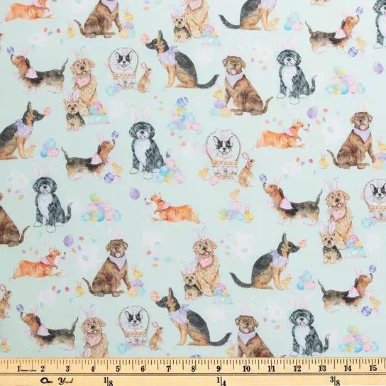 Easter Pups cotton fabric- 100% Cotton- Continuous Cuts
