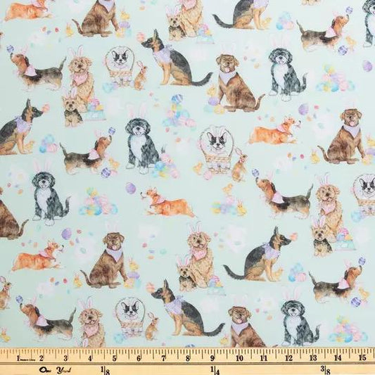Easter Pups cotton fabric- 100% Cotton- Continuous Cuts