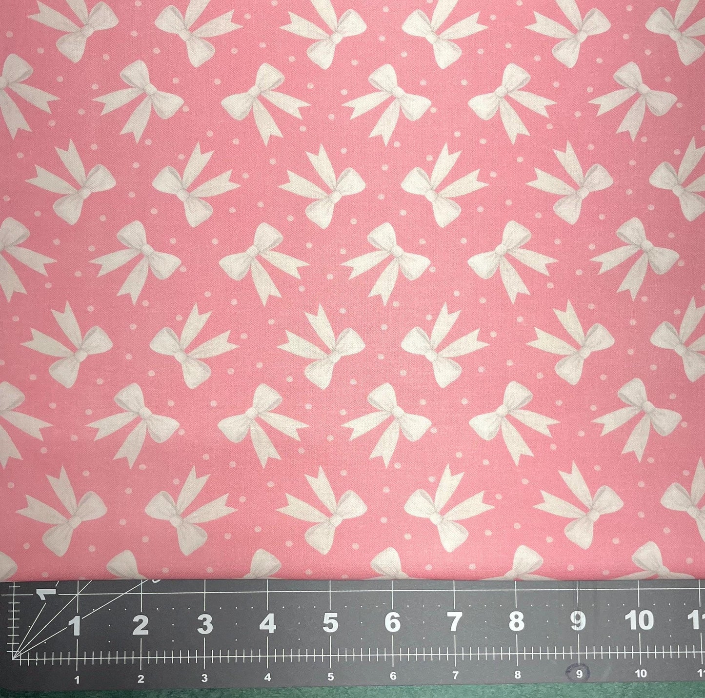 Bows & Dots on Pink 100% Cotton Fabric- continuous cuts - Drewie Pie Fabrics