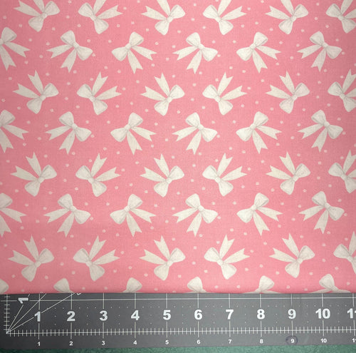 Bows & Dots on Pink 100% Cotton Fabric- continuous cuts - Drewie Pie Fabrics