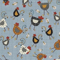 Blue Chicken dance Cotton Fabric - 100% Cotton -Continuous Cuts