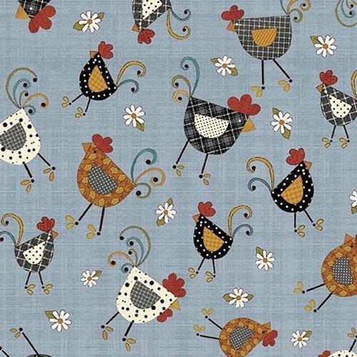 Blue Chicken dance Cotton Fabric - 100% Cotton -Continuous Cuts
