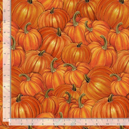 Packed Metallic Pumpkin Patch 100% Cotton Fabric - Timeless Treasures CM3643