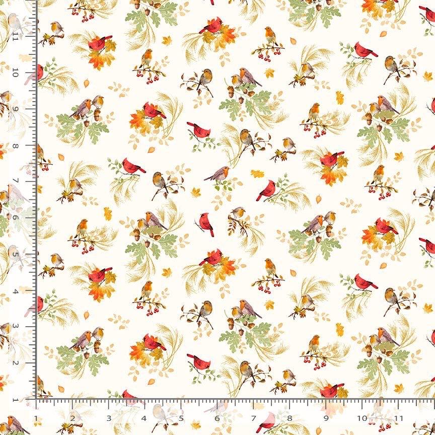 Cardinals on Branches Cream Harvest Autumn  100% Cotton - Fabric-