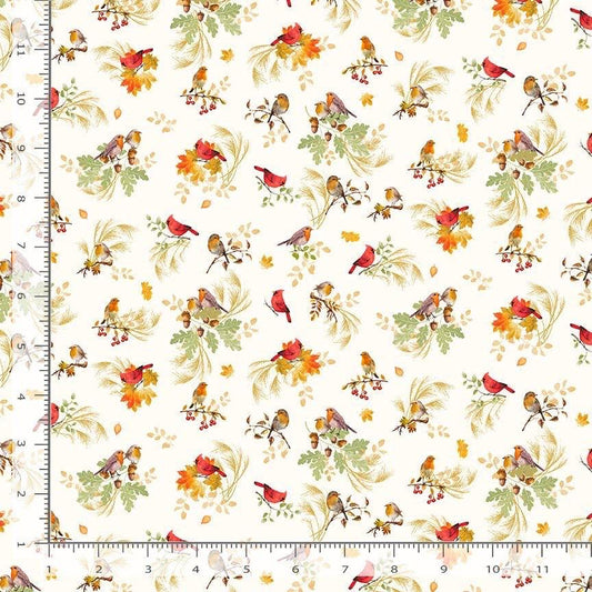 Cardinals on Branches Cream Harvest Autumn  100% Cotton - Fabric-